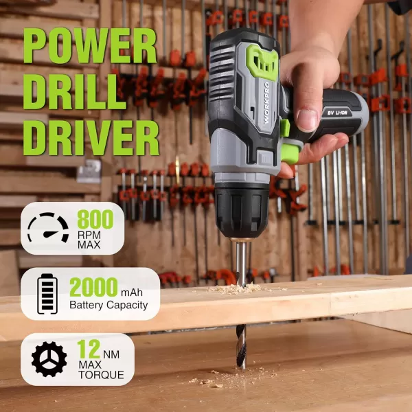 imageWORKPRO Pink Power Drill Set and Stackable Tool Box 8V Cordless Drill Driver with Bit Set 20Ah Electric Cordless Screwdriver Kit with 38quot Keyless Chuck Portable Drill for Home DIY Pink RibbonGrey