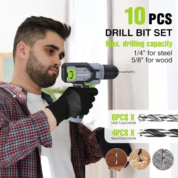 imageWORKPRO Pink Power Drill Set and Stackable Tool Box 8V Cordless Drill Driver with Bit Set 20Ah Electric Cordless Screwdriver Kit with 38quot Keyless Chuck Portable Drill for Home DIY Pink RibbonGrey