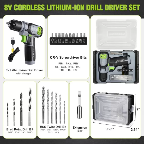 imageWORKPRO Pink Power Drill Set and Stackable Tool Box 8V Cordless Drill Driver with Bit Set 20Ah Electric Cordless Screwdriver Kit with 38quot Keyless Chuck Portable Drill for Home DIY Pink RibbonGrey