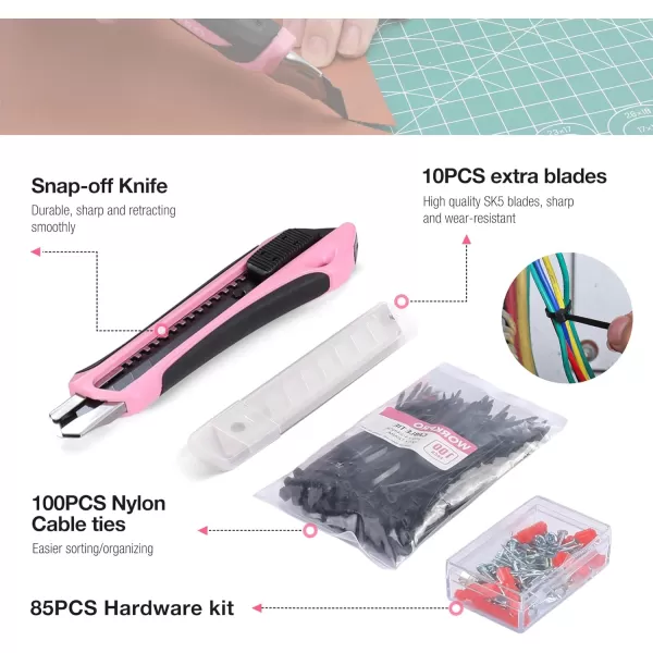 imageWORKPRO Pink Tool Box 258PCS Pink Tool Kit for Home Complete Household Tool Set with Pink Hammer Screwdriver Set Portable Toolkit for Home Repair New Apartment HouseWarming DIY  Pink Ribbon