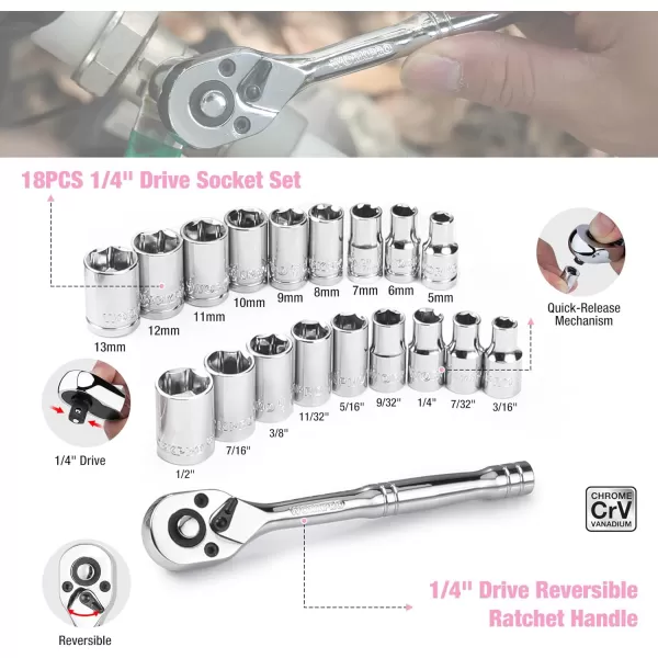 imageWORKPRO Pink Tool Box 284PCS Pink Household Tool Set Pink Tool Kit for Home with Sockets Pliers Ratchet Handle Portable Toolkit for Home Repair New Apartment HouseWarming DIY  Pink Ribbon