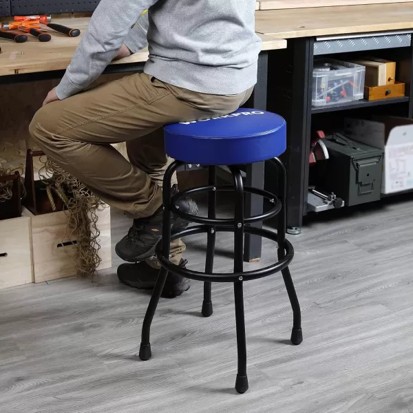 imageWORKPRO W112003 Garage Shop Stool HeavyDuty Steel Construction Garage Stool Swivel Cushion Seat Black Powder Coated Legs ampamp Footrest Single Pack