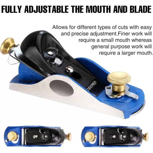 imageWORKPRO Wood Planer 6516quot Low Angle Hand Planer with T10A Steel Blade Adjustable Mouth ampamp Cast Iron Body Pocket Block Plane for Home Improvement Carpentry Work Woodworking Hobby Handicraft DIY