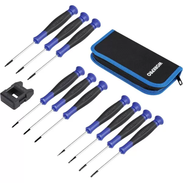 imageWORKPRO 10Piece Precision Screwdriver Set with Pink Pouch Phillips Slotted Torx Star Magnetic Tip Small Screwdriver Repair Kit for Eyeglass Watch Computer Laptop and Phone  Pink RibbonBlue Precision