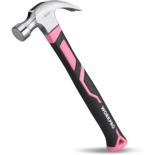 imageWORKPRO 8 oz Claw Hammer with Fiberglass Handle All Purpose Hammer with Forged Hardened Steel Head Smooth Face ampamp Shock Reduction Grip  Pink Ribbon16oz