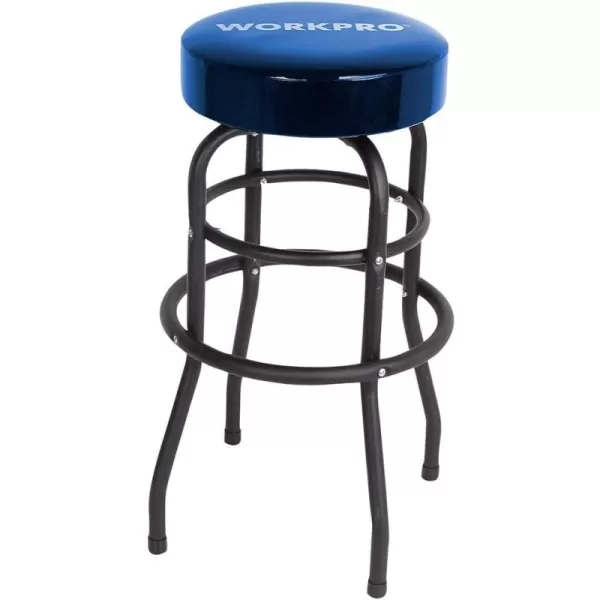 imageWORKPRO W112003 Garage Shop Stool HeavyDuty Steel Construction Garage Stool Swivel Cushion Seat Black Powder Coated Legs ampamp Footrest Single Pack