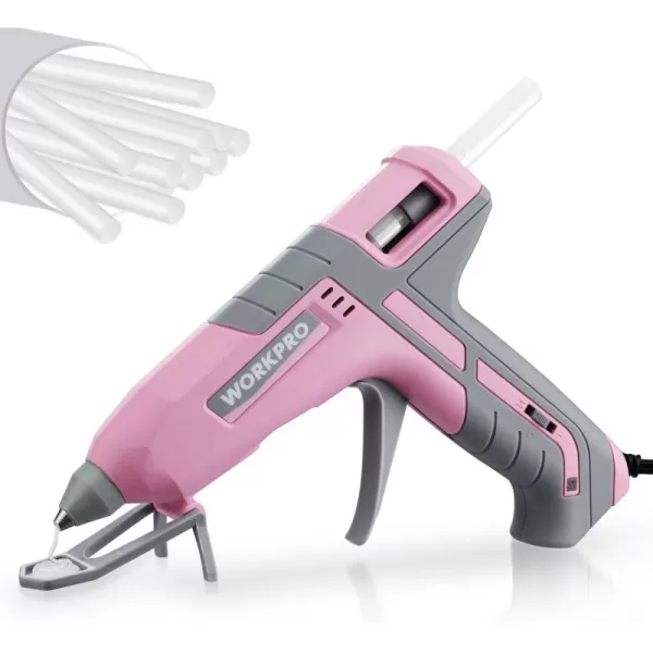 imageWORKPRO Hot Glue Gun Full Size  60100W Dual Temp Glue Gun and Sticks Set with 10 PCS Glue Sticks 716quot  90S Fast Preheating Hot Glue Gun for Construction Crafting DIY and Repairs  Pink RibbonPink