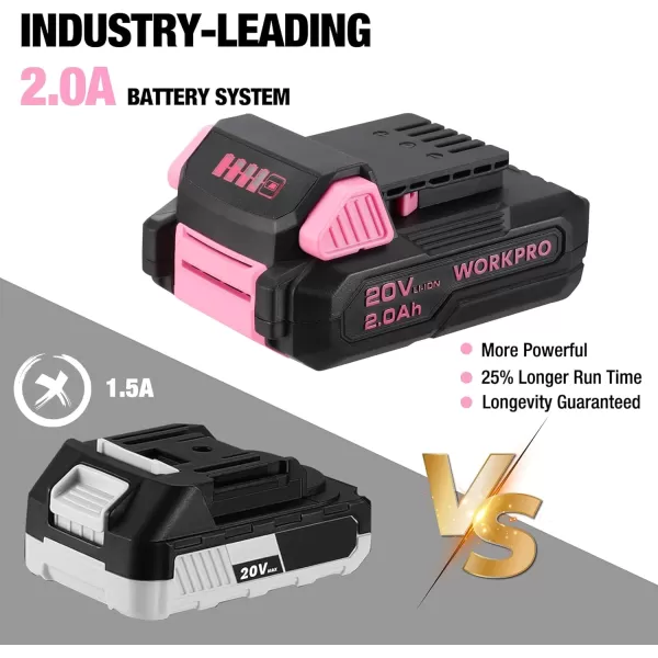 imageWORKPRO 20V Pink Cordless Drill Driver and Home Tool Set 141PCS Hand Tool Kit for DIY Home Maintenance 20 Ah Liion Battery 1 Hour Fast Charger and Tool Box Included  Pink Ribbon