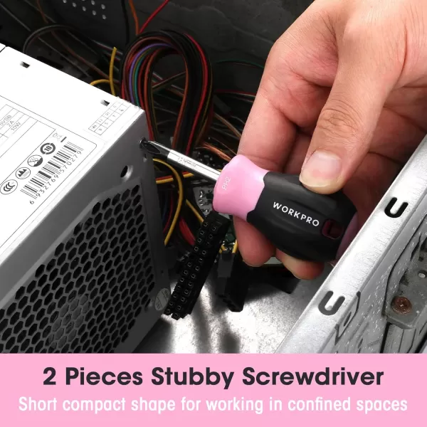 imageWORKPRO Magnetic Screwdrivers Set 8piece Pink Hand tools for Womens Includes Philips Flathead Slotted Stubby Screwdrivers with Organizer Rack  Pink Ribbon