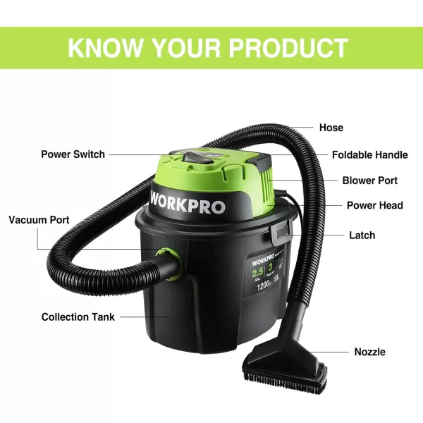 imageWORKPRO WetDry Vacuum 25 Gallon 3 Peak Horsepower Portable Shop Vacuum Cleaner for HomeJobsite Dust Collection Job with Attachments