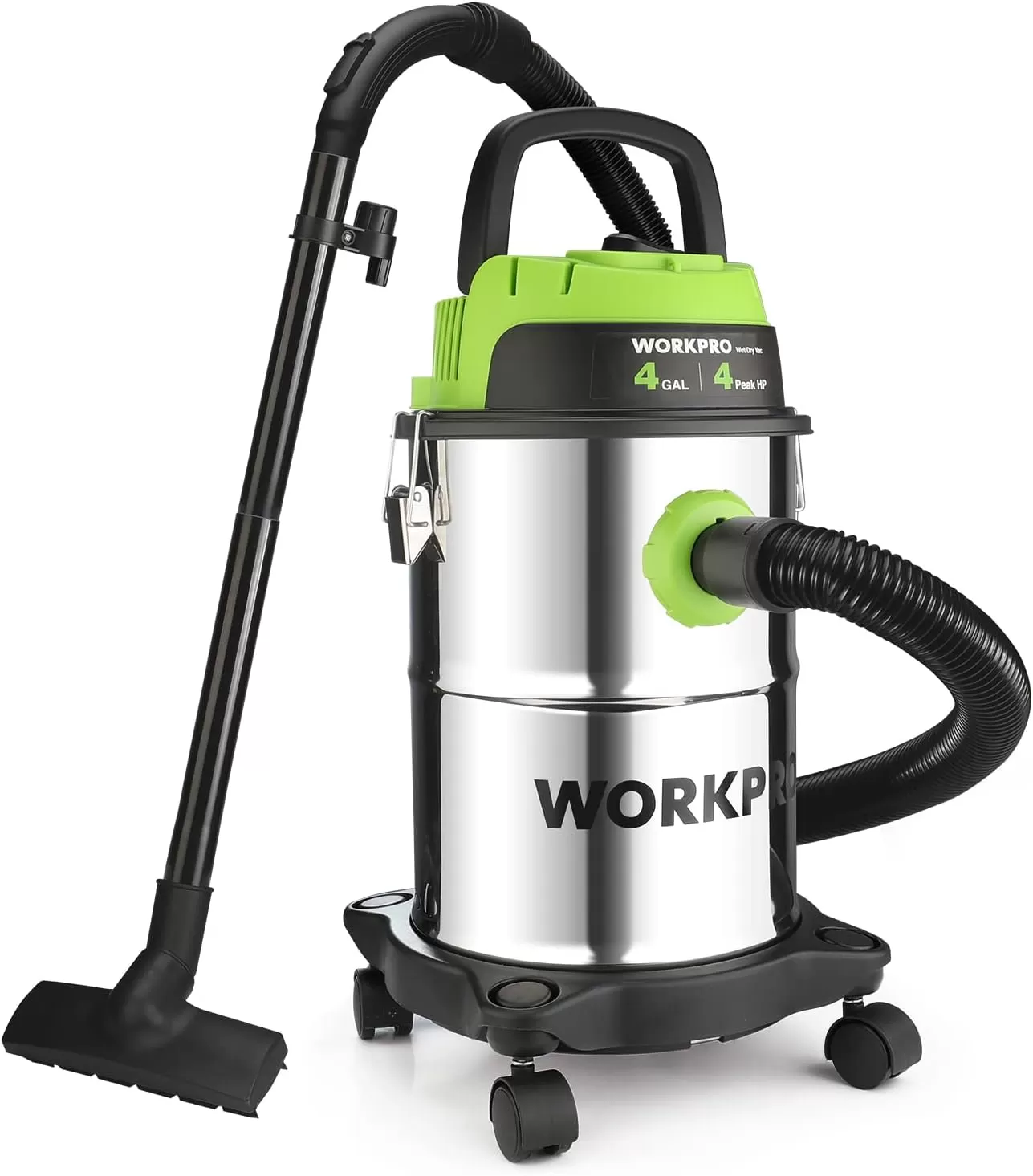imageWORKPRO 4 Gallon WetDry Vacuum 4 Peak HP Shop Vac Cleaner with HEPA Filter Hose and Accessories for HomeJobsite