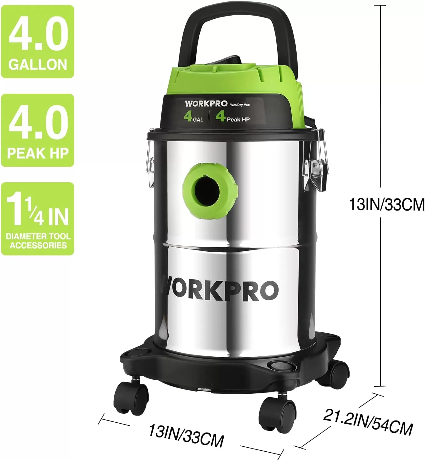 imageWORKPRO 4 Gallon WetDry Vacuum 4 Peak HP Shop Vac Cleaner with HEPA Filter Hose and Accessories for HomeJobsite