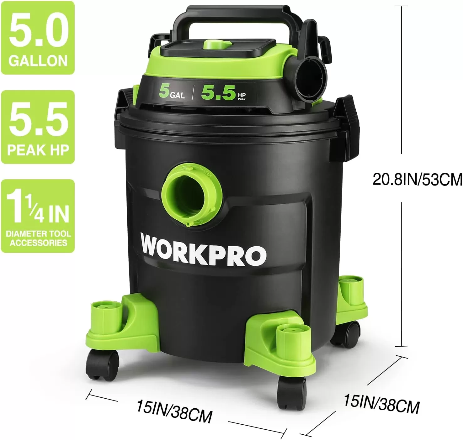 imageWORKPRO 5 Gallon WetDry Shop Vacuum 55 Peak HP Shop Vac Cleaner with HEPA Filter Hose and Accessories for HomeJobsite
