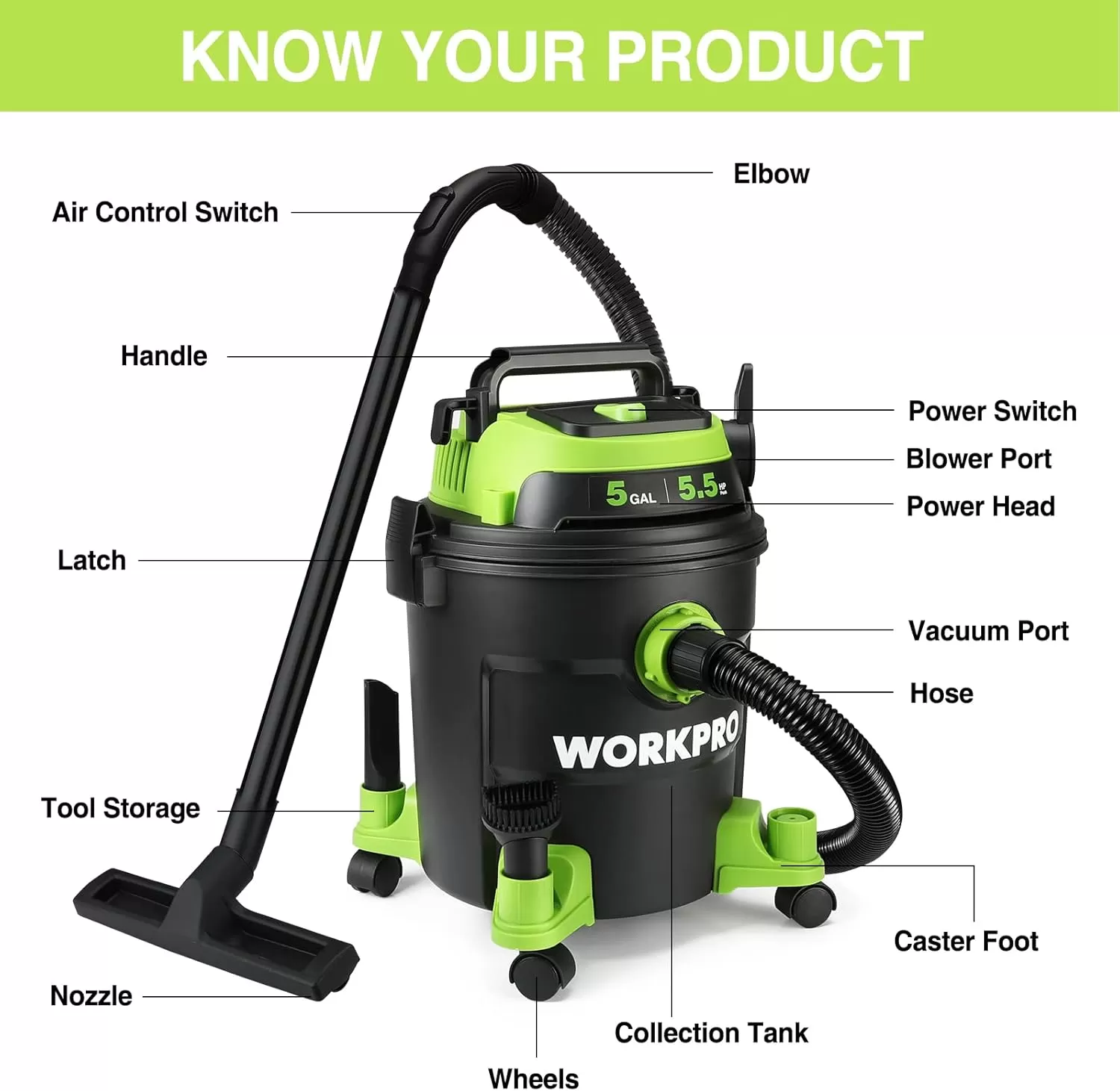 imageWORKPRO 5 Gallon WetDry Shop Vacuum 55 Peak HP Shop Vac Cleaner with HEPA Filter Hose and Accessories for HomeJobsite