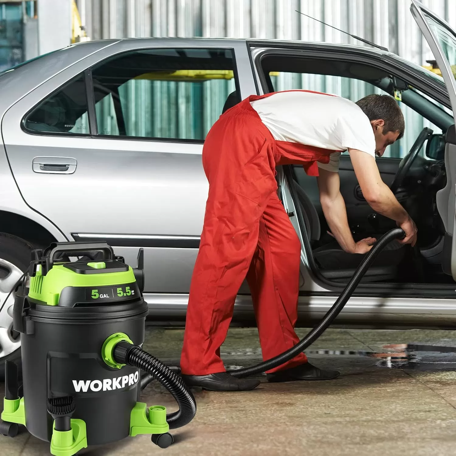 imageWORKPRO 5 Gallon WetDry Shop Vacuum 55 Peak HP Shop Vac Cleaner with HEPA Filter Hose and Accessories for HomeJobsite