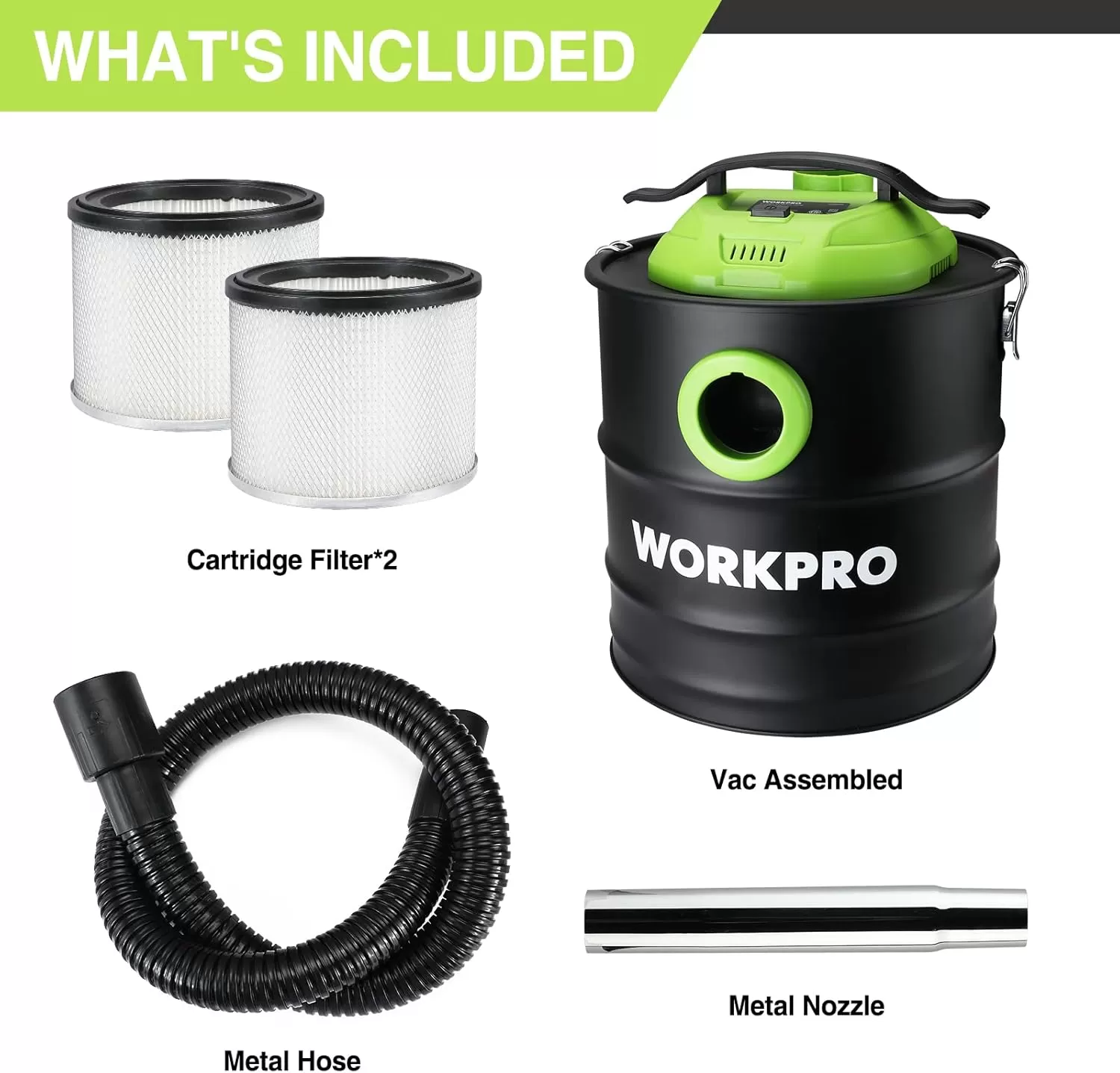 imageWORKPRO 52 Gallon Ash Vacuum 55 Peak Horsepower Ash Vac Cleaner with HEPA Filter Hose and Accessories for Fireplaces Wood Burning Stoves Bonfire Pits and Pellet Stoves