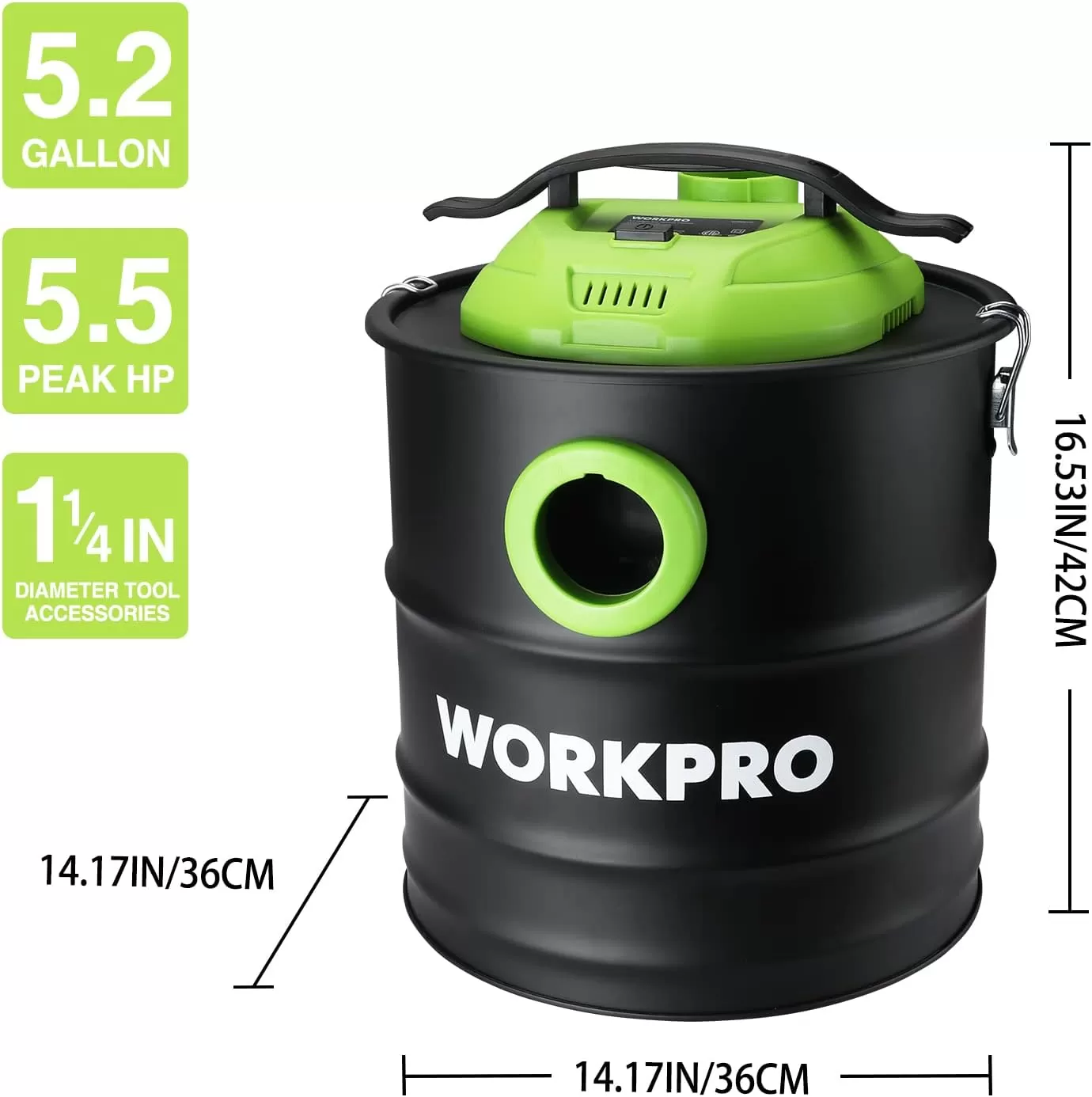 imageWORKPRO 52 Gallon Ash Vacuum 55 Peak Horsepower Ash Vac Cleaner with HEPA Filter Hose and Accessories for Fireplaces Wood Burning Stoves Bonfire Pits and Pellet Stoves