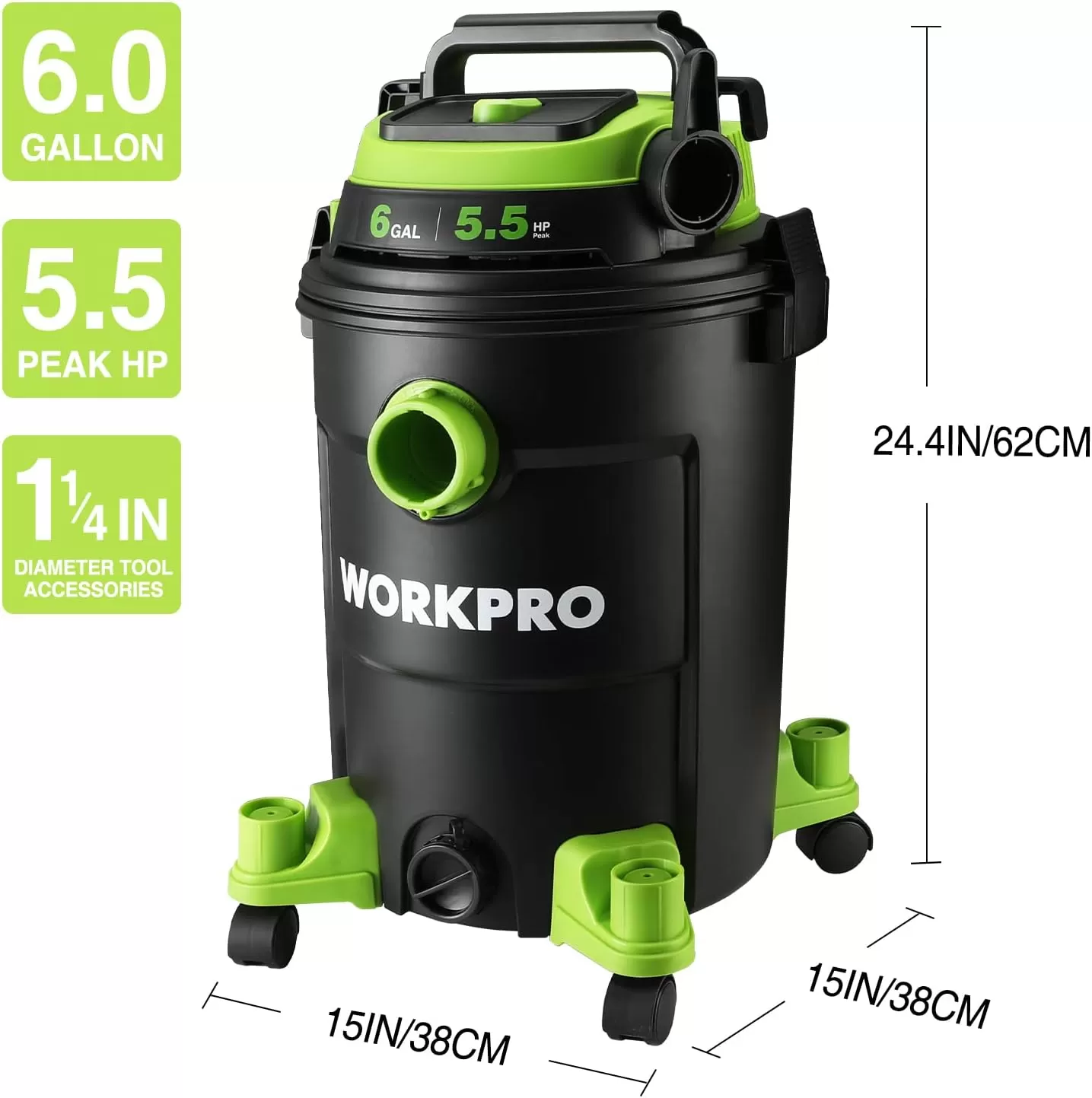 imageWORKPRO 6 Gallon WetDry Vacuum 55 Peak HP Shop Vac Cleaner with HEPA Filter Hose and Accessories for HomeJobsite