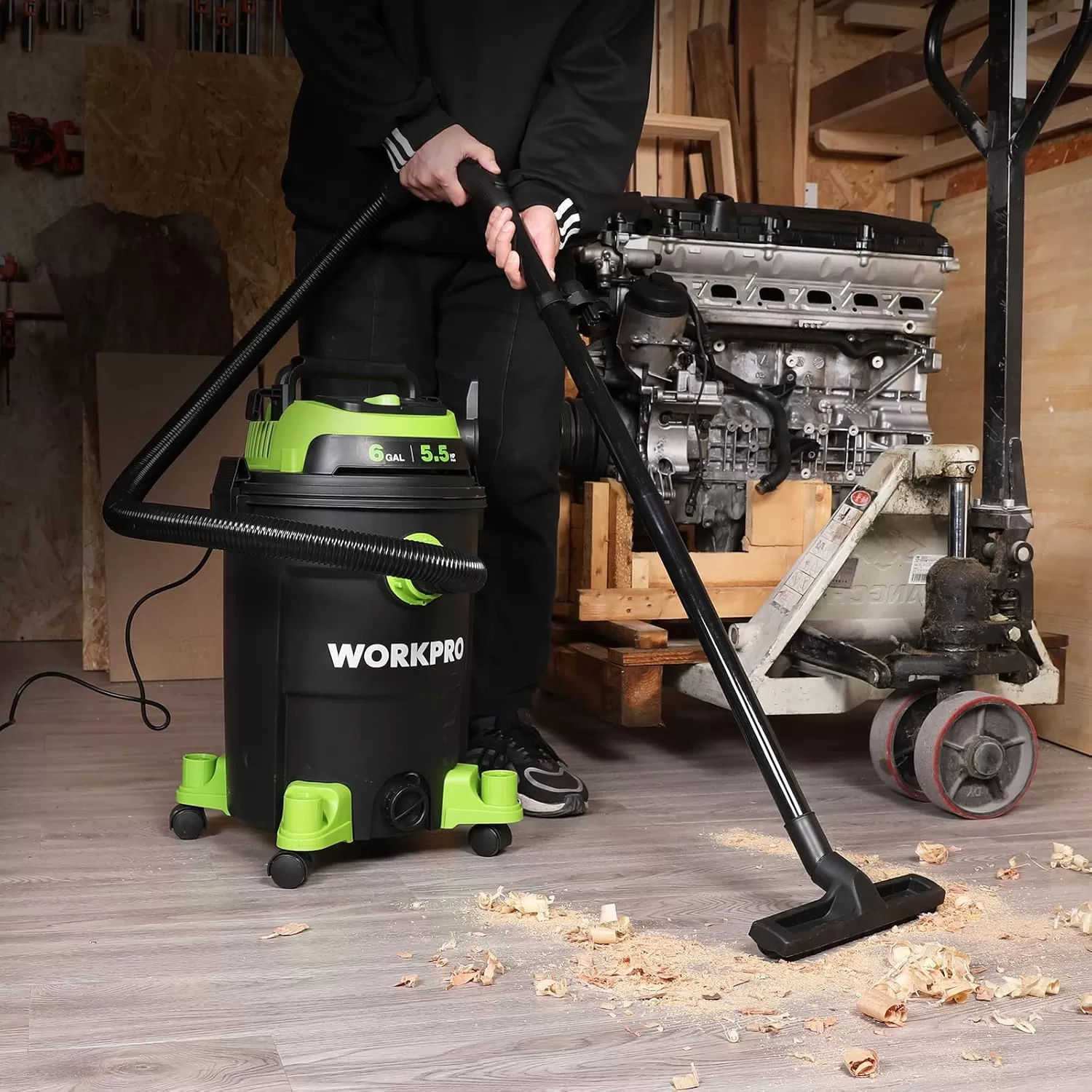 imageWORKPRO 6 Gallon WetDry Vacuum 55 Peak HP Shop Vac Cleaner with HEPA Filter Hose and Accessories for HomeJobsite