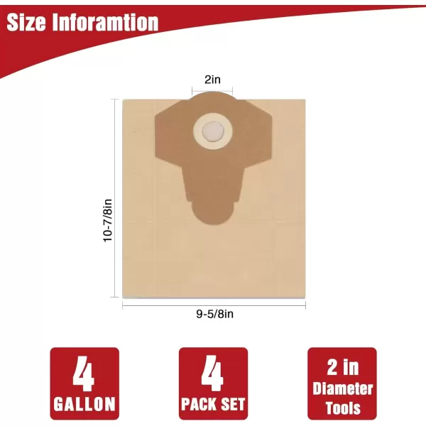 imageWORKPRO 4 Gallon Dust Collection Bag For W125088AE 4 Gallon Vacuum Cleaner  4 Pack