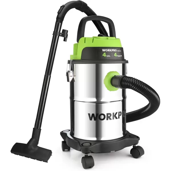 imageWORKPRO 4 Gallon WetDry Vacuum 4 Peak HP Shop Vac Cleaner with HEPA Filter Hose and Accessories for HomeJobsite