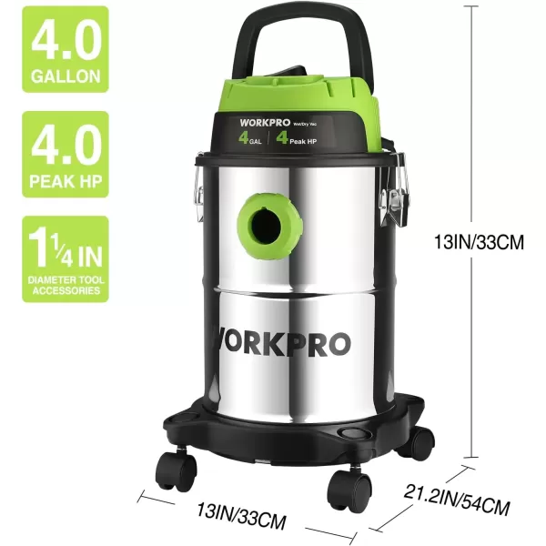 imageWORKPRO 4 Gallon WetDry Vacuum 4 Peak HP Shop Vac Cleaner with HEPA Filter Hose and Accessories for HomeJobsite