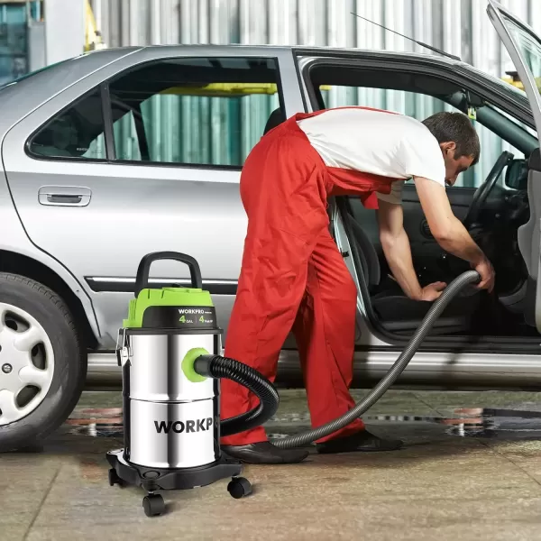 imageWORKPRO 4 Gallon WetDry Vacuum 4 Peak HP Shop Vac Cleaner with HEPA Filter Hose and Accessories for HomeJobsite