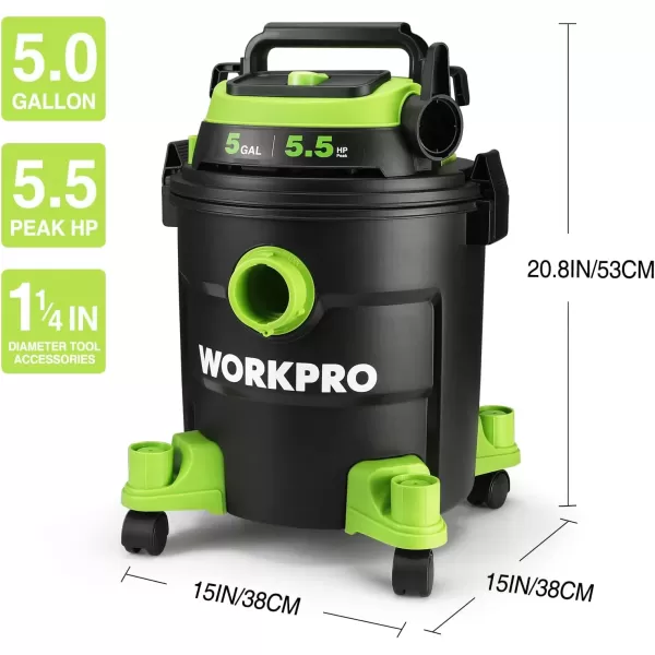 imageWORKPRO 5 Gallon WetDry Shop Vacuum 55 Peak HP Shop Vac Cleaner with HEPA Filter Hose and Accessories for HomeJobsite