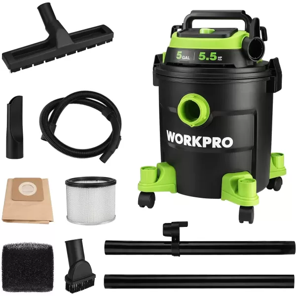 imageWORKPRO 5 Gallon WetDry Shop Vacuum 55 Peak HP Shop Vac Cleaner with HEPA Filter Hose and Accessories for HomeJobsite