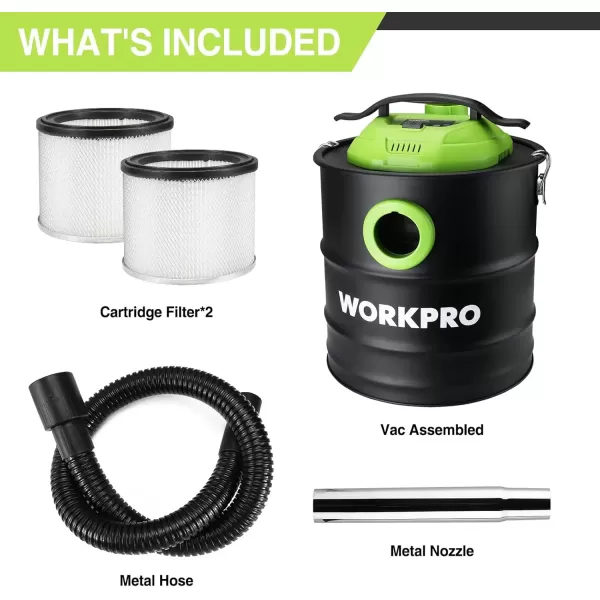 imageWORKPRO 52 Gallon Ash Vacuum 55 Peak Horsepower Ash Vac Cleaner with HEPA Filter Hose and Accessories for Fireplaces Wood Burning Stoves Bonfire Pits and Pellet Stoves
