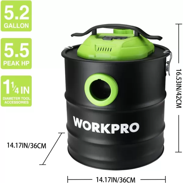 imageWORKPRO 52 Gallon Ash Vacuum 55 Peak Horsepower Ash Vac Cleaner with HEPA Filter Hose and Accessories for Fireplaces Wood Burning Stoves Bonfire Pits and Pellet Stoves