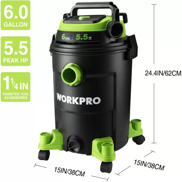 imageWORKPRO 6 Gallon WetDry Vacuum 55 Peak HP Shop Vac Cleaner with HEPA Filter Hose and Accessories for HomeJobsite