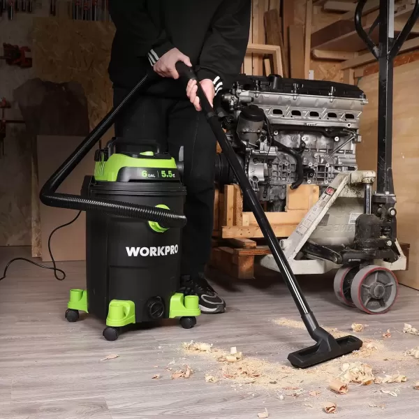 imageWORKPRO 6 Gallon WetDry Vacuum 55 Peak HP Shop Vac Cleaner with HEPA Filter Hose and Accessories for HomeJobsite
