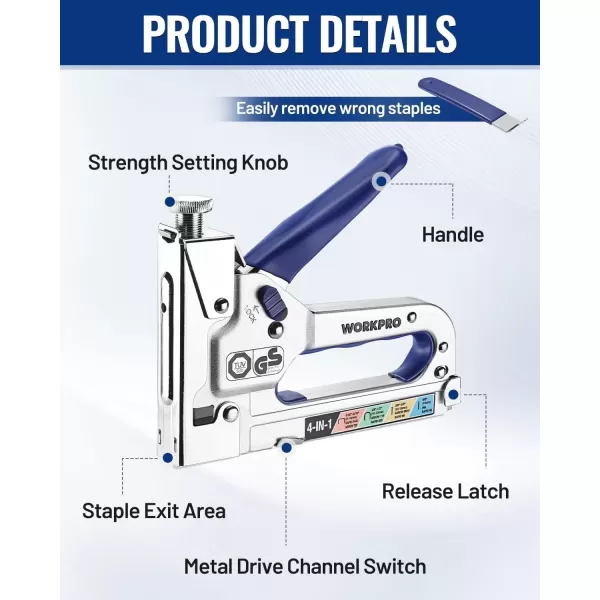 imageWORKPRO 4in1 Staple Gun Good Merry Christmas Gift Manual Brad Nailer with 2000 Counts Staples Upholstery Stapler Nail Gun for Fixing Material Decoration Carpentry Furniture Doors and Windows