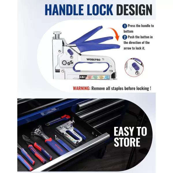 imageWORKPRO 4in1 Staple Gun Good Merry Christmas Gift Manual Brad Nailer with 2000 Counts Staples Upholstery Stapler Nail Gun for Fixing Material Decoration Carpentry Furniture Doors and Windows