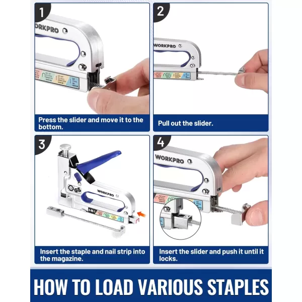 imageWORKPRO 4in1 Staple Gun Good Merry Christmas Gift Manual Brad Nailer with 2000 Counts Staples Upholstery Stapler Nail Gun for Fixing Material Decoration Carpentry Furniture Doors and Windows