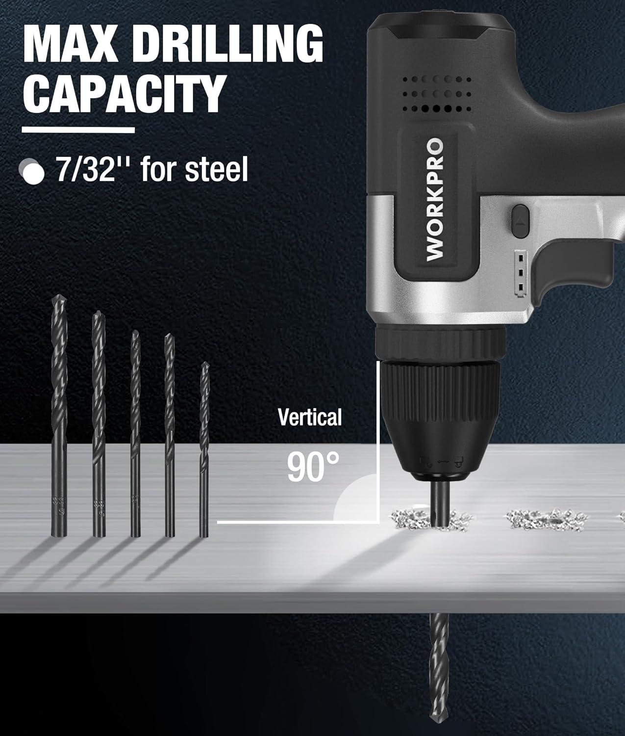 imageWORKPRO Pink Cordless 8V Drill Driver Set 2Ah Electric Power Drill with 38 Keyless Chuck 15pcs Bits ampamp 1 TypeC Charging Cord for Drilling and Screwing  Pink RibbonBlack