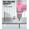 imageWORKPRO Pink Cordless 8V Drill Driver Set 2Ah Electric Power Drill with 38 Keyless Chuck 15pcs Bits ampamp 1 TypeC Charging Cord for Drilling and Screwing  Pink RibbonPink