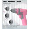 imageWORKPRO Pink Cordless 8V Drill Driver Set 2Ah Electric Power Drill with 38 Keyless Chuck 15pcs Bits ampamp 1 TypeC Charging Cord for Drilling and Screwing  Pink RibbonPink