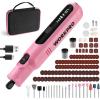 imageWORKPRO Cordless Rotary Tool 8V Rotary Tool Kit with 117 Accessories 6 Variable Speed TypeC Charging LED Work Light Power Rotary Tool for Sanding Polishing Engraving Cutting DIY Pink RibbonPink