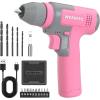 imageWORKPRO Pink Cordless 8V Drill Driver Set 2Ah Electric Power Drill with 38 Keyless Chuck 15pcs Bits ampamp 1 TypeC Charging Cord for Drilling and Screwing  Pink RibbonPink