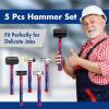 imageWORKPRO 5Piece forgePolish Steel Head Fiberglass Handle Set  32oz Rubber Mallet  16oz Claw ampamp BallPeen Hammers  3lb Sledge  22oz DoubleFaced Mallet