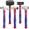 imageWORKPRO 5Piece forgePolish Steel Head Fiberglass Handle Set  32oz Rubber Mallet  16oz Claw ampamp BallPeen Hammers  3lb Sledge  22oz DoubleFaced Mallet