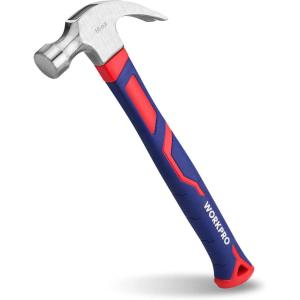 imageWORKPRO 16 oz Claw Hammer with Fiberglass Handle All Purpose Hammer with Forged Hardened Steel Head Smooth Face ampamp Shock Reduction Grip Blue