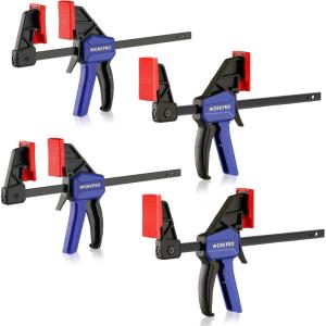imageWORKPRO 6quot Mini Bar Clamps for Woodworking OneHanded ClampSpreader Wood Clamps Set Screw Change F Clamps with 50LBS Load Limit 4 Pack4