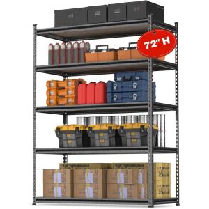 imageWORKPRO 5Tier Metal Storage Shelving Unit 36W x 18D x 72H Adjustable Storage Rack Heavy Duty Shelf with Particle Board 4000 lbs Load Capacity Total for Garage Warehouse BlackSilverBlackSilver