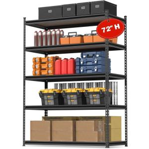 imageWORKPRO 5Tier Metal Storage Shelving Unit 36W x 18D x 72H Adjustable Storage Rack Heavy Duty Shelf with Particle Board 4000 lbs Load Capacity Total for Garage Warehouse BlackSilverBlack