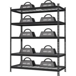 imageWORKPRO 5Tier Metal Storage Shelving Unit 48W x 24D x 72H Adjustable Storage Rack Heavy Duty Shelf 4000 lbs Load Capacity Total for Garage Kitchen Bathroom Warehouse BlackSliverBlackSliver