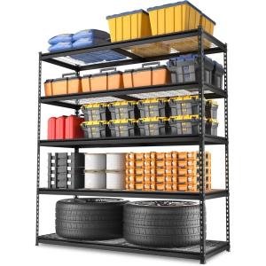 imageWORKPRO 5Tier Metal Storage Shelving Unit 48W x 24D x 72H Adjustable Storage Rack Heavy Duty Shelf 4000 lbs Load Capacity Total for Garage Kitchen Bathroom Warehouse BlackSliverBlack
