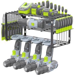 imageWORKPRO Power Tool Organizer Wall Mounted Power Tool Holder 3Tiers Storage Rack for Cordless Drill Storage 150 LBS Load Capacity for Garage Warehouse Workshop